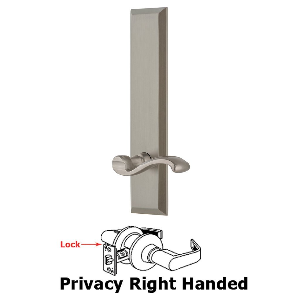 Grandeur Privacy Fifth Avenue Tall Plate with Portofino Right Handed Lever in Satin Nickel