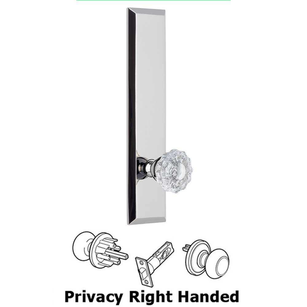 Grandeur Privacy Fifth Avenue Tall Plate with Versailles Right Handed Knob in Bright Chrome