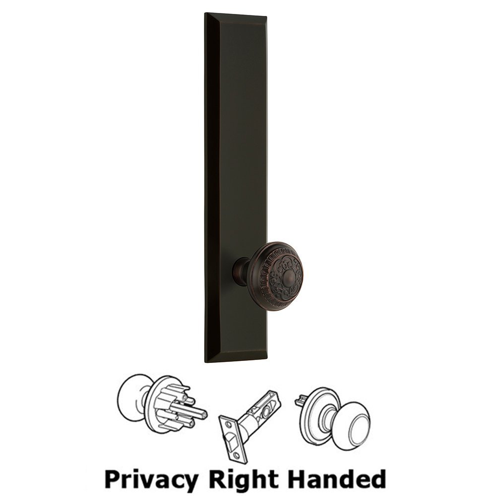 Grandeur Privacy Fifth Avenue Tall Plate with Windsor Right Handed Knob in Timeless Bronze