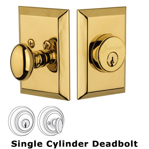 Grandeur Grandeur Single Cylinder Deadbolt with Fifth Avenue Plate in Lifetime Brass