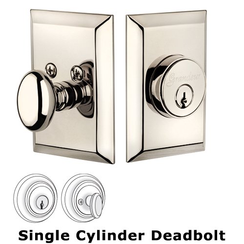 Grandeur Grandeur Single Cylinder Deadbolt with Fifth Avenue Plate in Polished Nickel