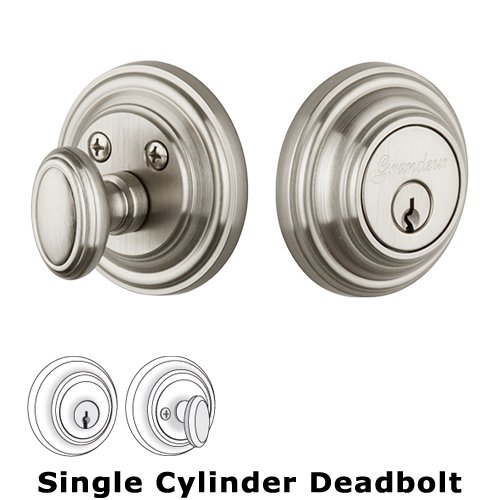 Grandeur Grandeur Single Cylinder Deadbolt with Georgetown Plate in Satin Nickel