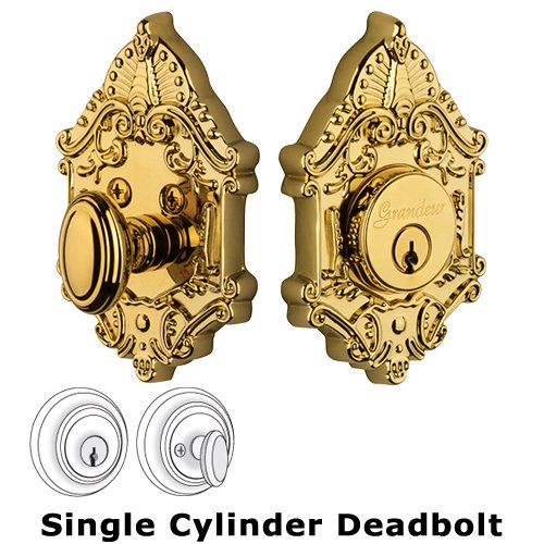 Grandeur Grandeur Single Cylinder Deadbolt with Grande Victorian Plate in Lifetime Brass