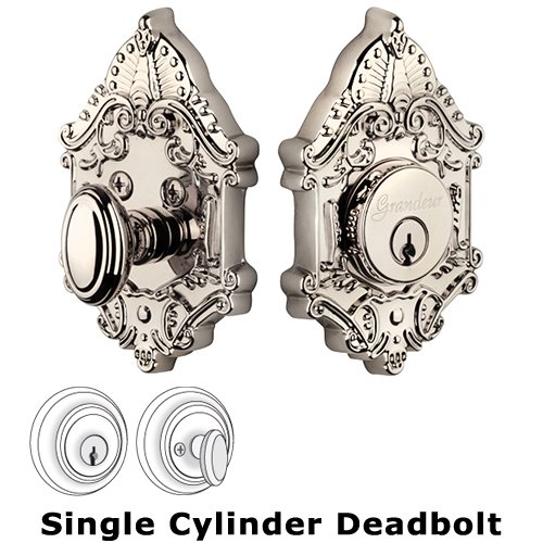 Grandeur Grandeur Single Cylinder Deadbolt with Grande Victorian Plate in Polished Nickel