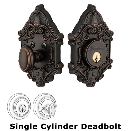 Grandeur Grandeur Single Cylinder Deadbolt with Grande Victorian Plate in Timeless Bronze