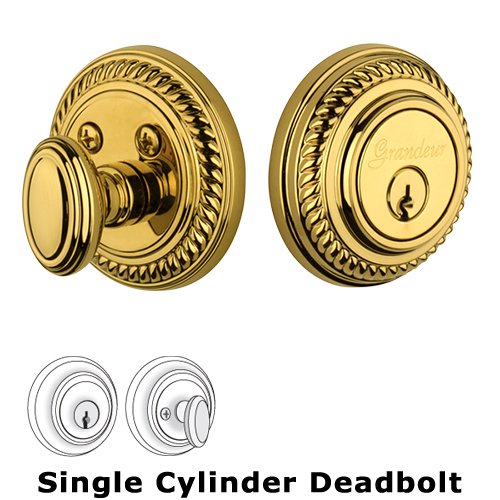 Grandeur Grandeur Single Cylinder Deadbolt with Newport Plate in Lifetime Brass