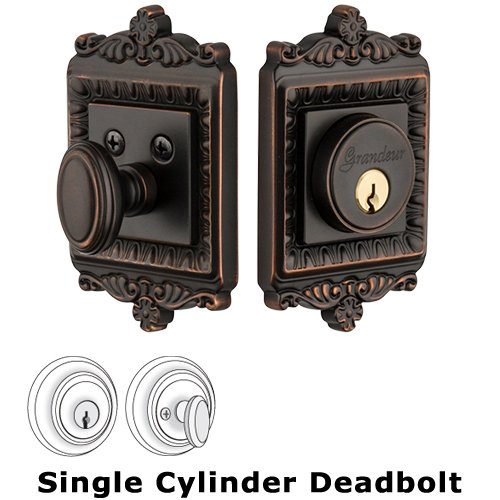 Grandeur Grandeur Single Cylinder Deadbolt with Windsor Plate in Timeless Bronze