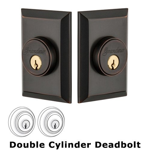 Grandeur Grandeur Double Cylinder Deadbolt with Fifth Avenue Plate in Timeless Bronze