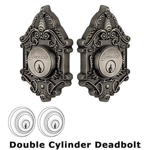 Grandeur Grandeur Double Cylinder Deadbolt with Grande Victorian Plate in Antique Pewter