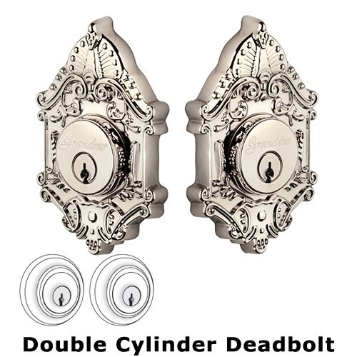 Grandeur Grandeur Double Cylinder Deadbolt with Grande Victorian Plate in Polished Nickel