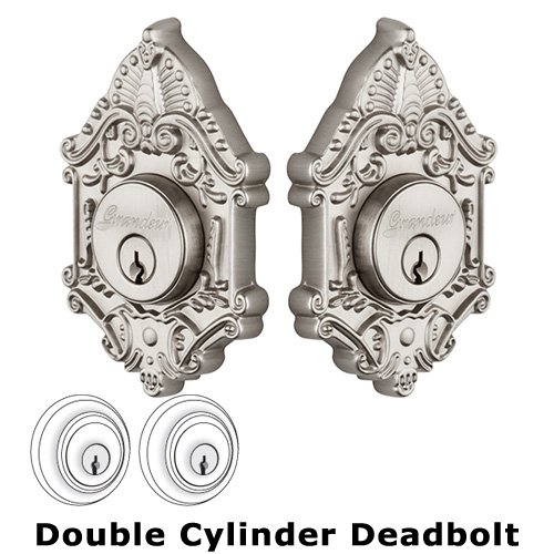 Grandeur Grandeur Double Cylinder Deadbolt with Grande Victorian Plate in Satin Nickel