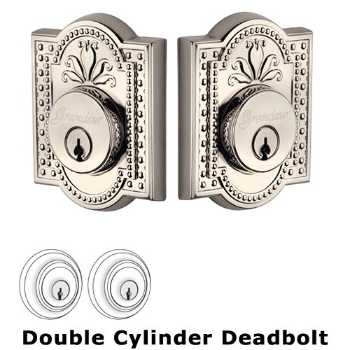 Grandeur Grandeur Double Cylinder Deadbolt with Parthenon Plate in Polished Nickel