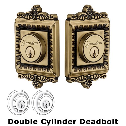 Grandeur Grandeur Double Cylinder Deadbolt with Windsor Plate in Vintage Brass