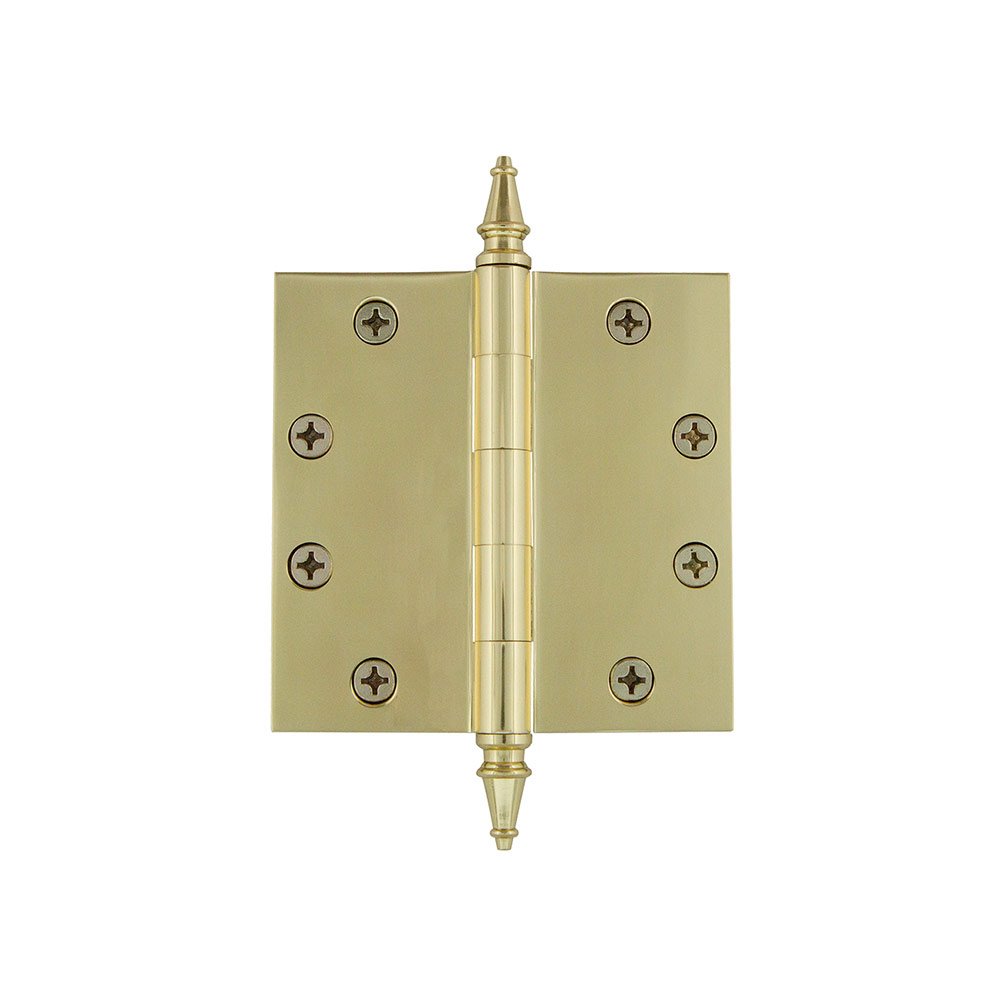 Grandeur 4 1/2" Steeple Tip Heavy Duty Hinge with Square Corners in Polished Brass