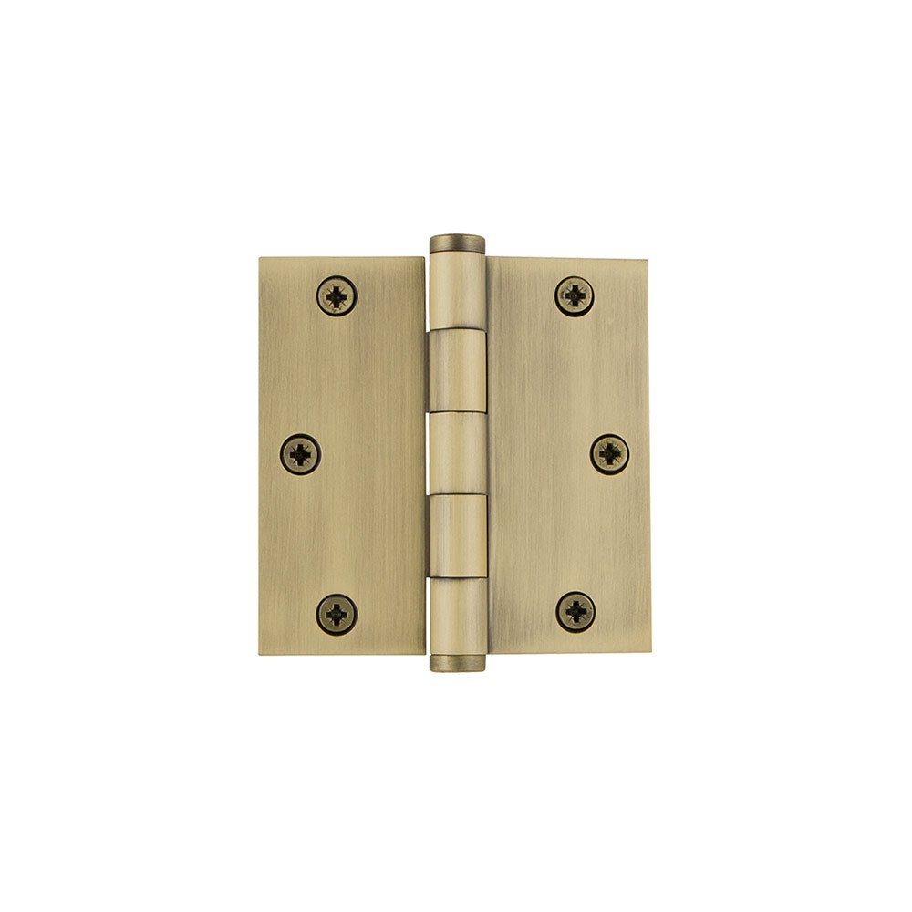 Grandeur 3 1/2" Button Tip Residential Hinge with Square Corners in Vintage Brass