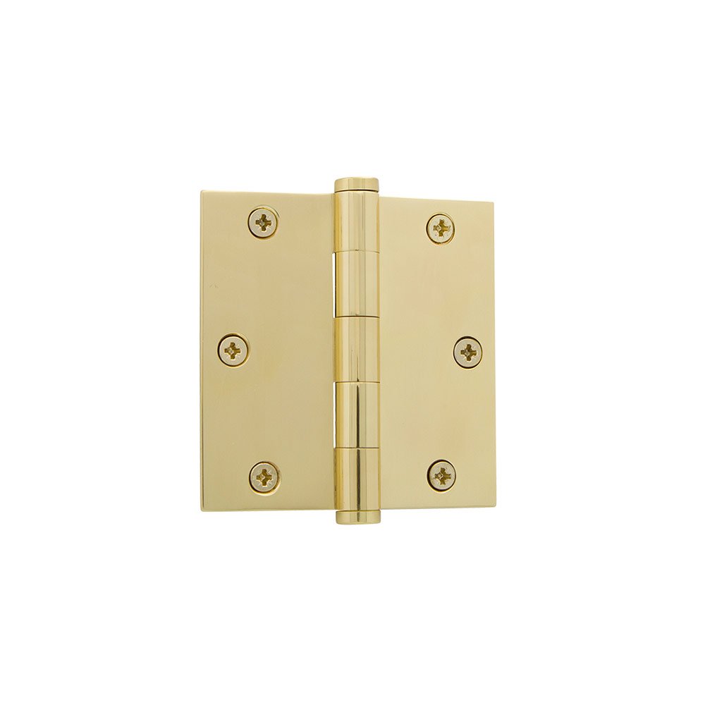 Grandeur 3 1/2" Button Tip Residential Hinge with Square Corners in Polished Brass