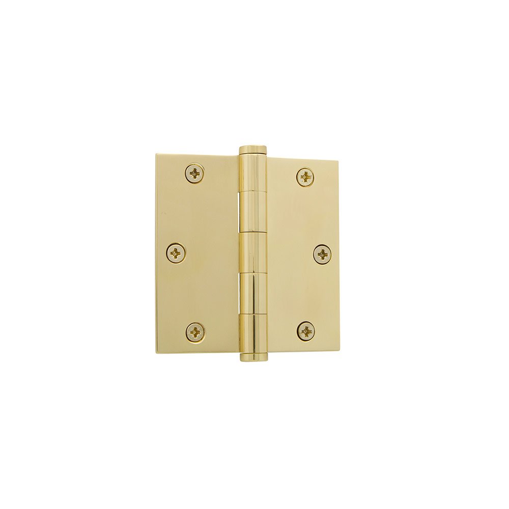 Grandeur 3 1/2" Button Tip Residential Hinge with Square Corners in Unlacquered Brass