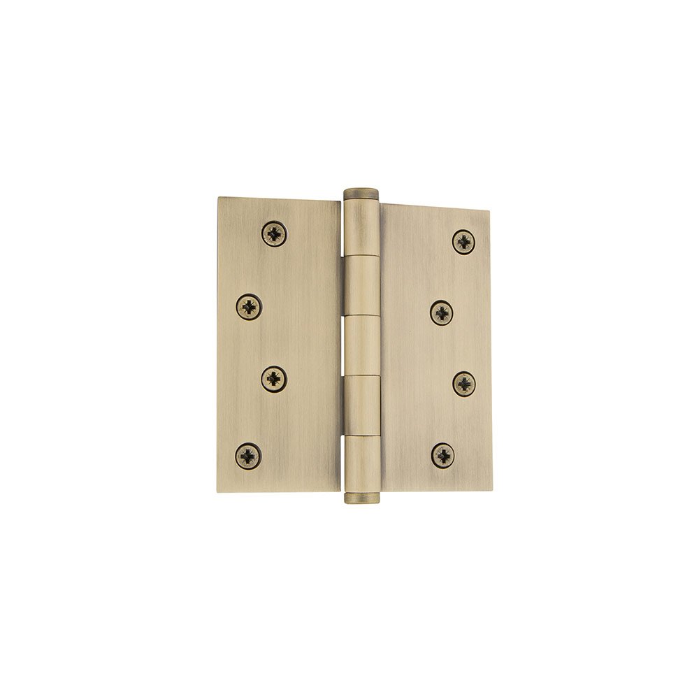 Grandeur 4" Button Tip Residential Hinge with Square Corners in Vintage Brass
