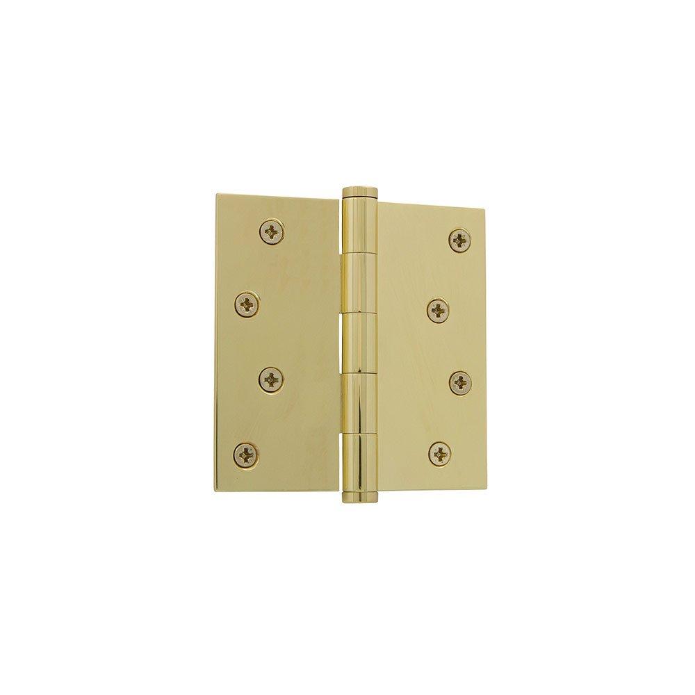 Grandeur 4" Button Tip Residential Hinge with Square Corners in Polished Brass