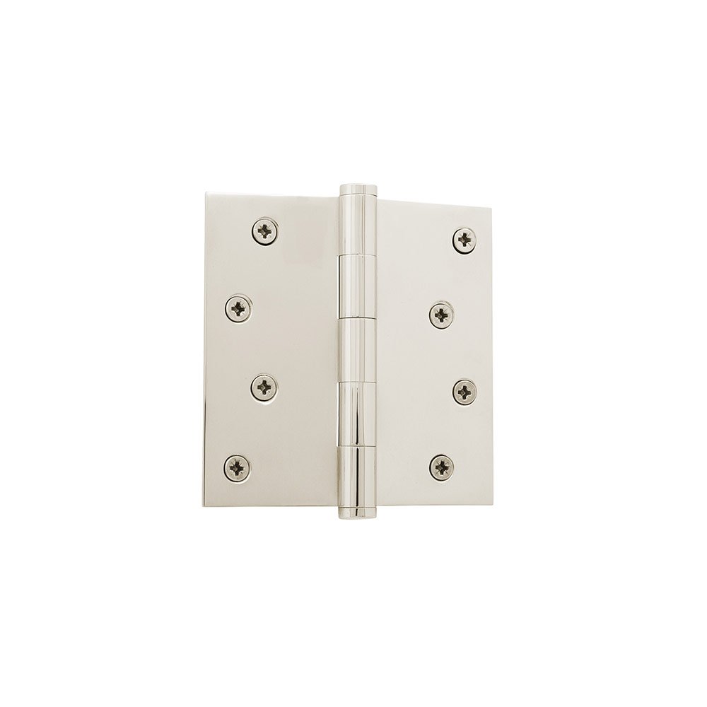 Grandeur 4" Button Tip Residential Hinge with Square Corners in Polished Nickel