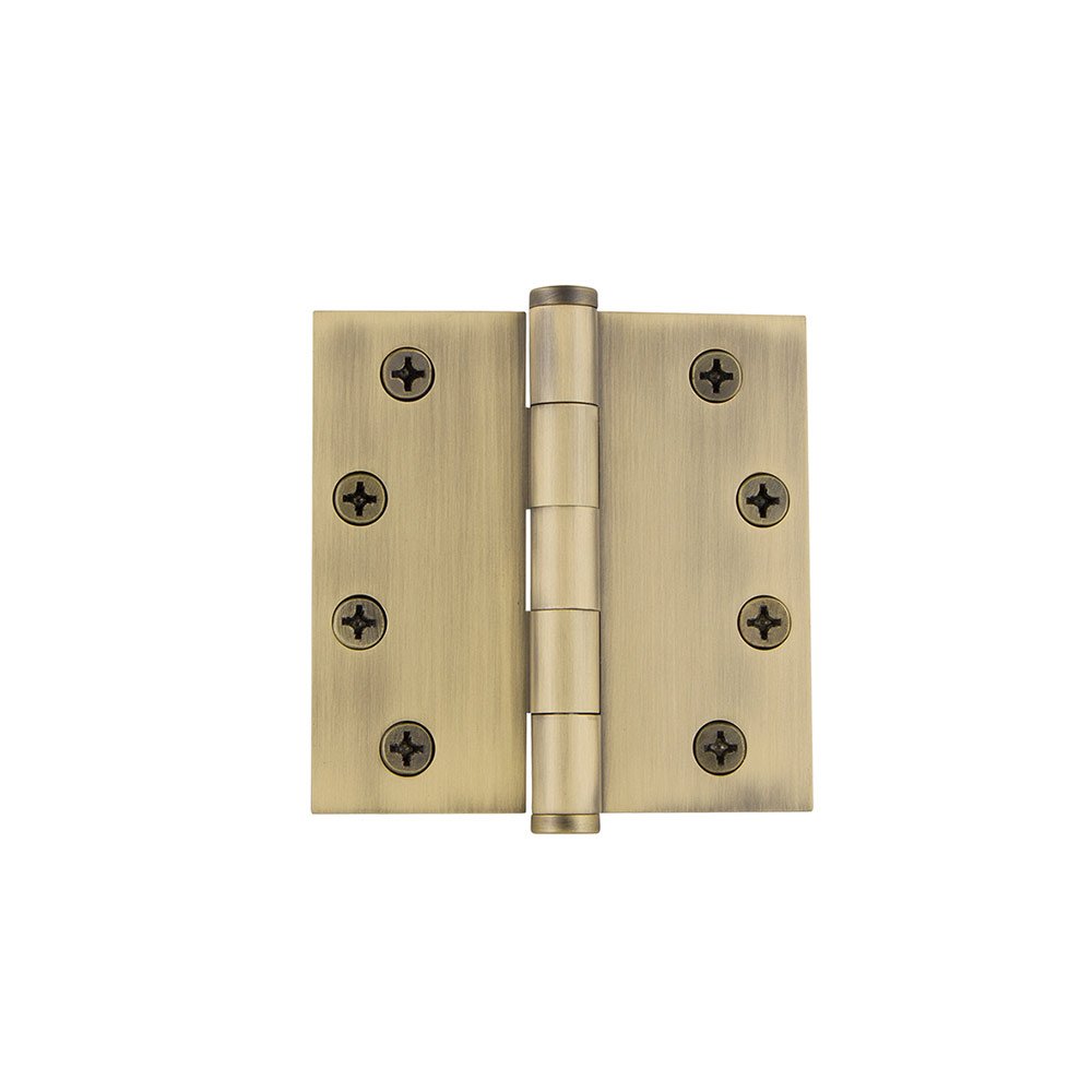 Grandeur 4" Button Tip Heavy Duty Hinge with Square Corners in Vintage Brass
