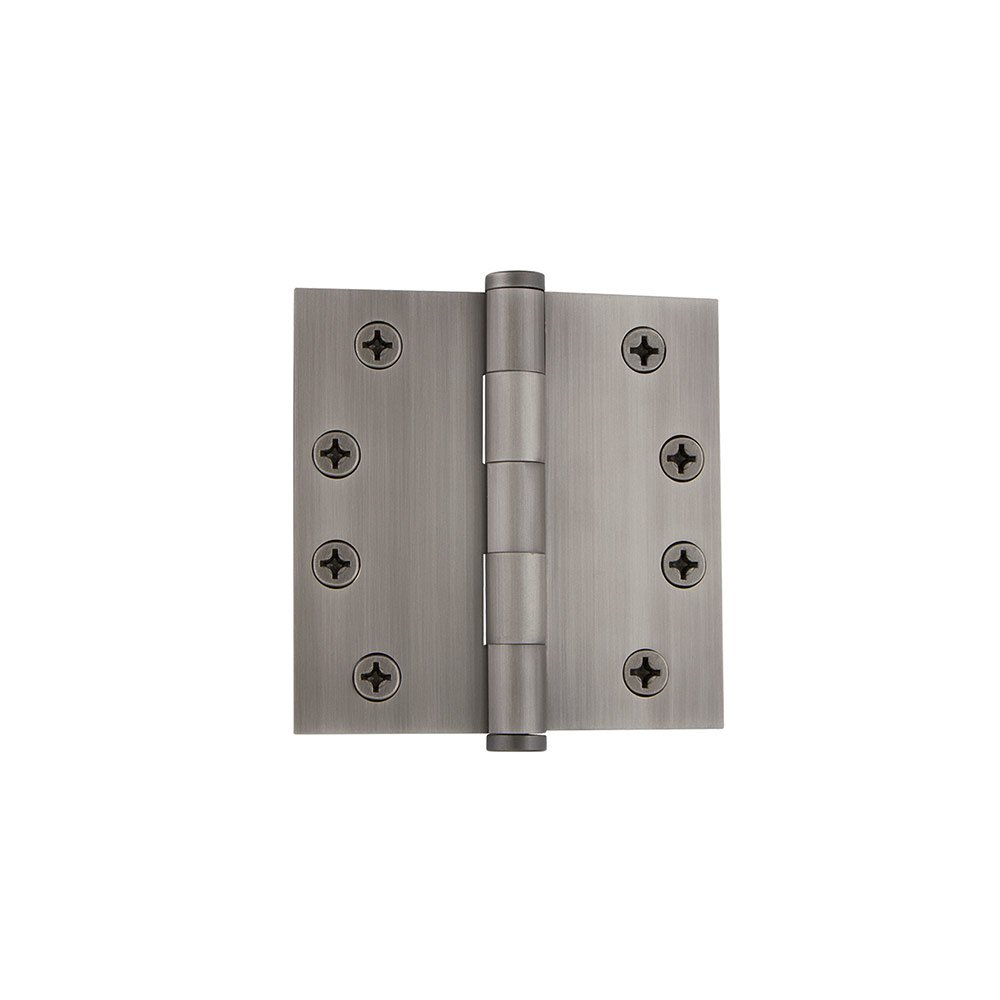 Grandeur 4" Button Tip Heavy Duty Hinge with Square Corners in Antique Pewter