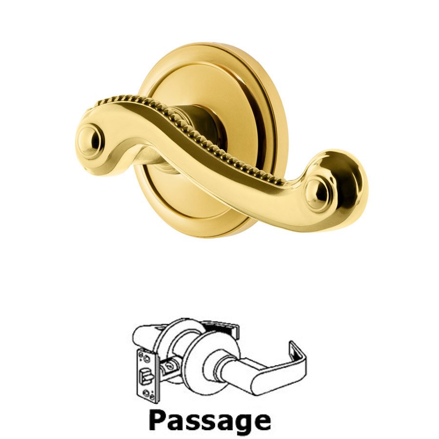 Grandeur Passage Circulaire Rosette with Newport Left Handed Lever in Polished Brass