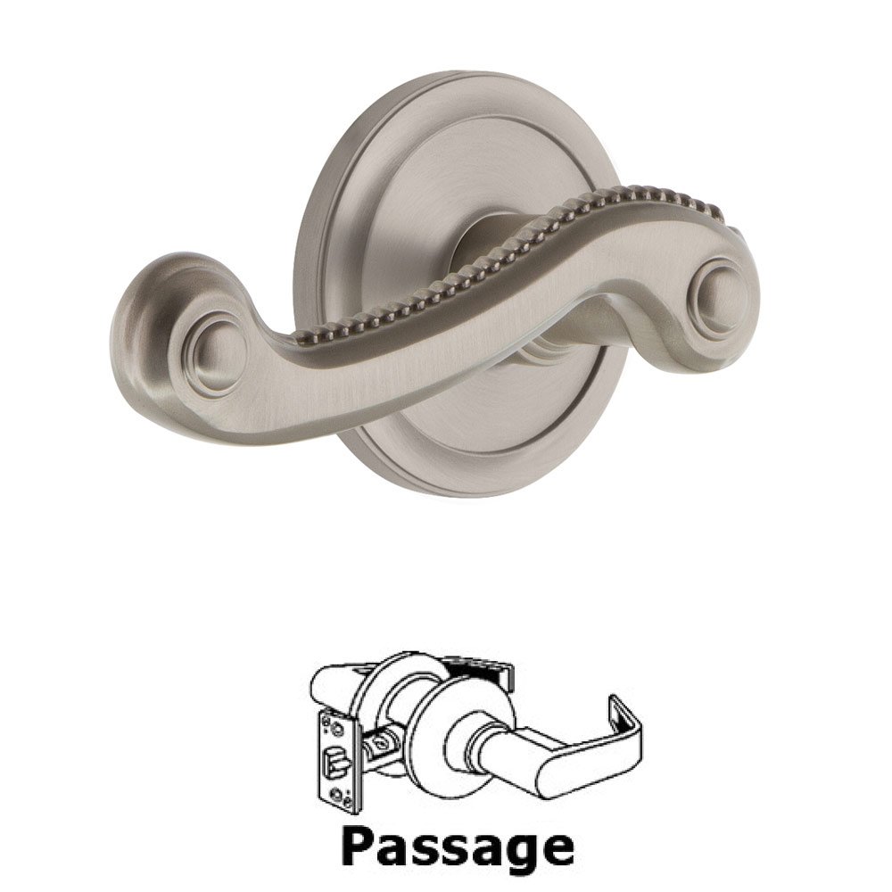 Grandeur Passage Circulaire Rosette with Newport Right Handed Lever in Satin Nickel