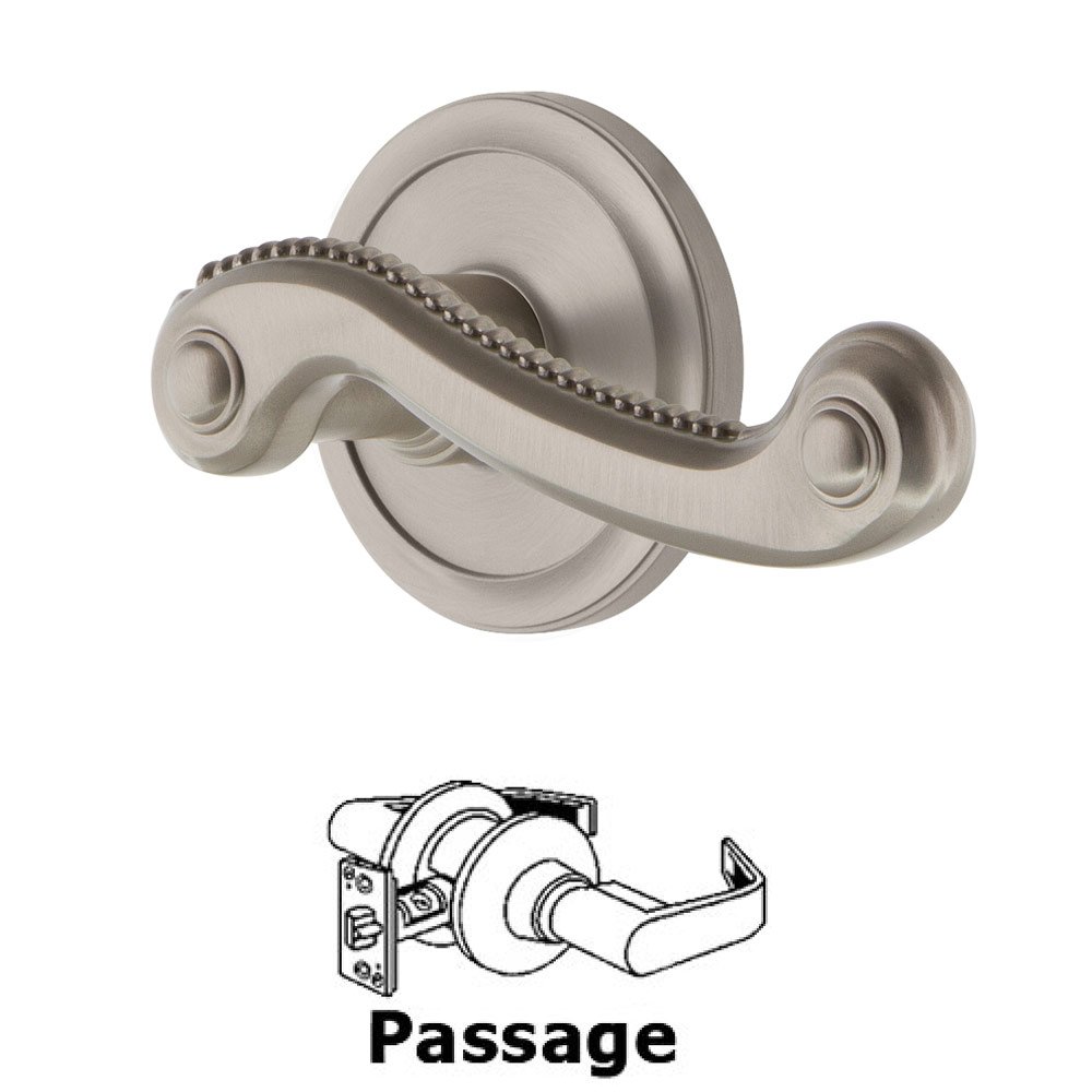 Grandeur Passage Circulaire Rosette with Newport Right Handed Lever in Satin Nickel