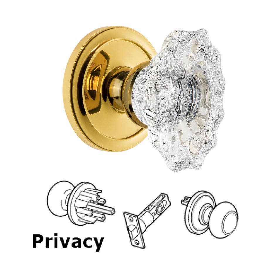 Grandeur Grandeur Circulaire Rosette Privacy with Biarritz Crystal Knob in Polished Brass