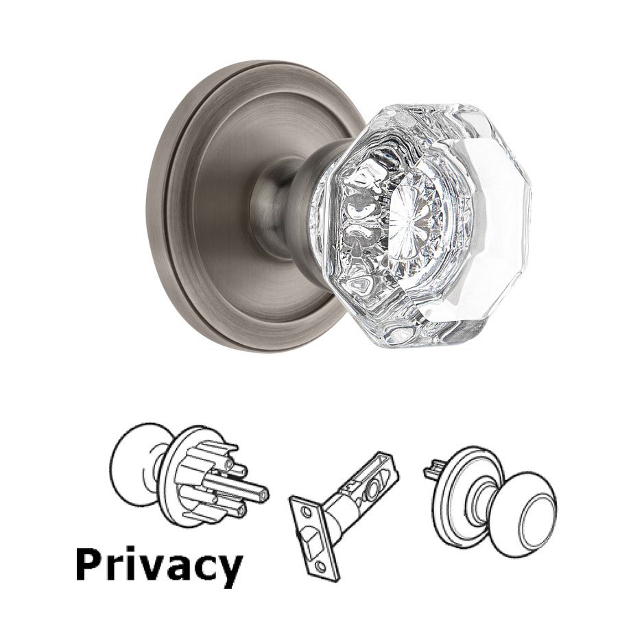 Grandeur Grandeur Circulaire Rosette Privacy with Chambord Crystal Knob in Antique Pewter
