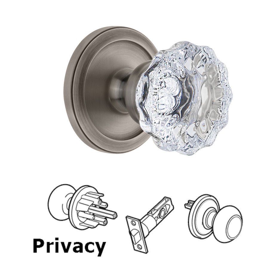 Grandeur Grandeur Circulaire Rosette Privacy with Fontainebleau Crystal Knob in Antique Pewter