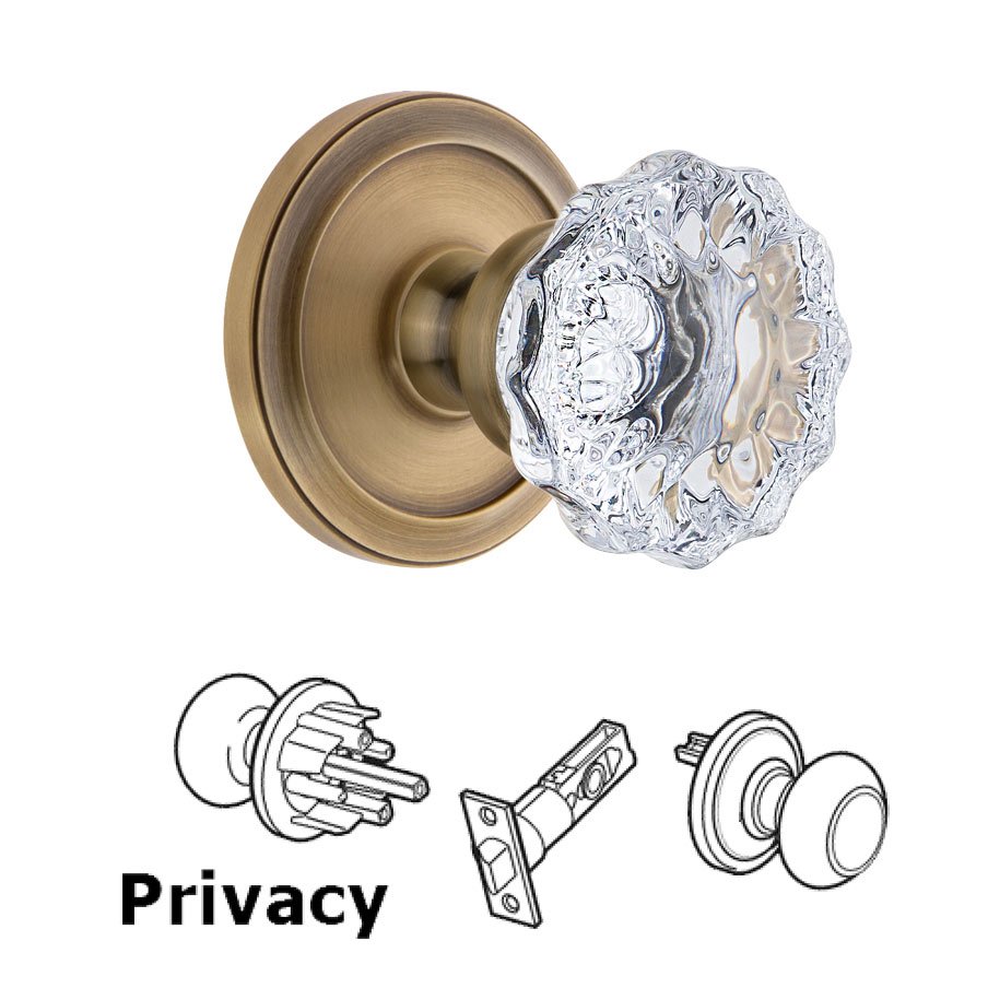 Grandeur Grandeur Circulaire Rosette Privacy with Fontainebleau Crystal Knob in Vintage Brass