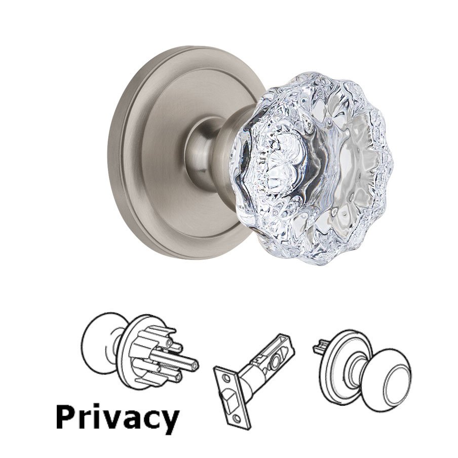 Grandeur Grandeur Circulaire Rosette Privacy with Fontainebleau Crystal Knob in Satin Nickel