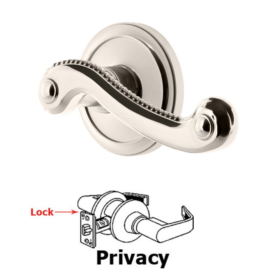 Grandeur Privacy Circulaire Rosette with Newport Left Handed Lever in Polished Nickel
