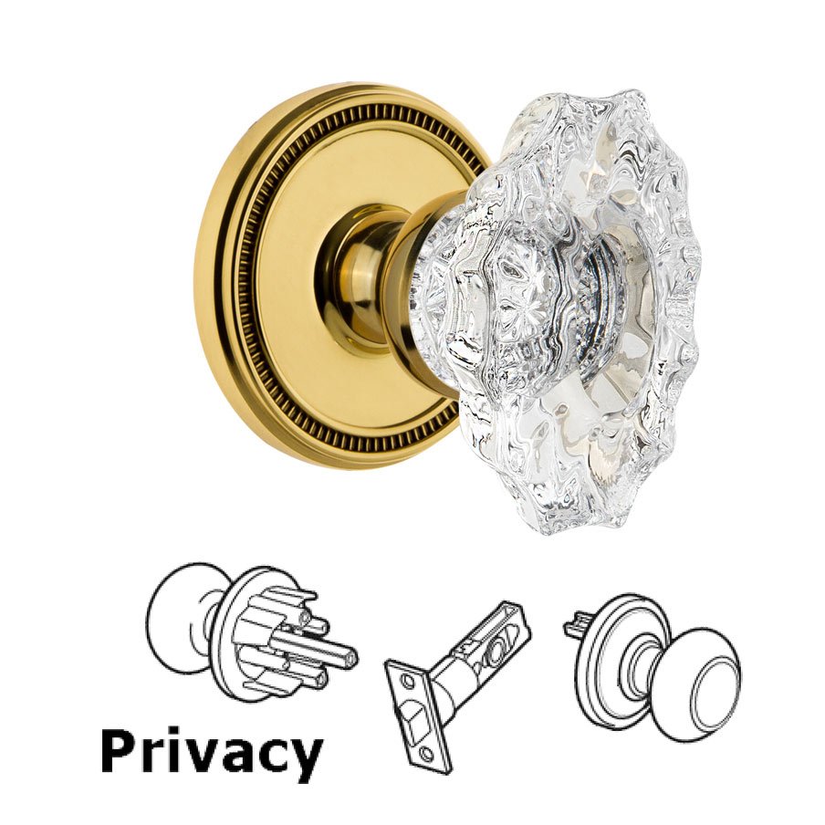 Grandeur Soleil Rosette Privacy with Biarritz Crystal Knob in Polished Brass