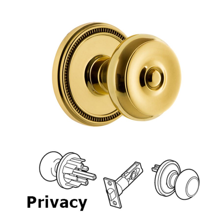 Grandeur Soleil Rosette Privacy with Bouton Knob in Lifetime Brass