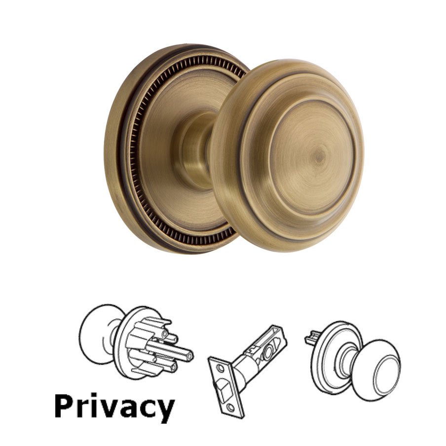 Grandeur Soleil Rosette Privacy with Circulaire Knob in Vintage Brass