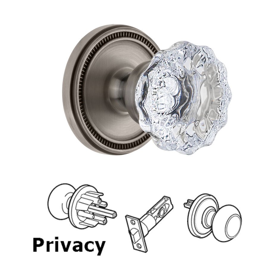 Grandeur Soleil Rosette Privacy with Fontainebleau Crystal Knob in Antique Pewter