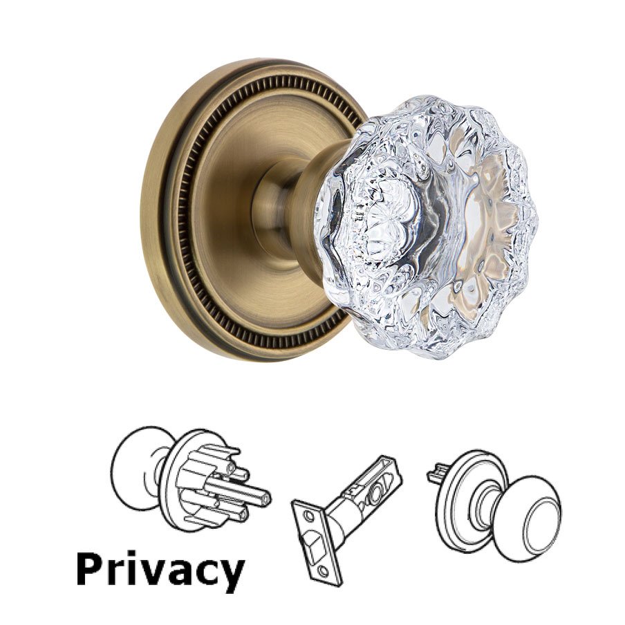 Grandeur Soleil Rosette Privacy with Fontainebleau Crystal Knob in Vintage Brass