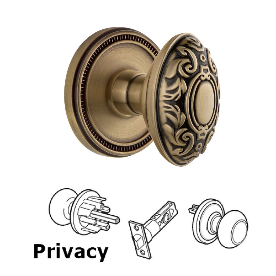 Grandeur Soleil Rosette Privacy with Grande Victorian Knob in Vintage Brass