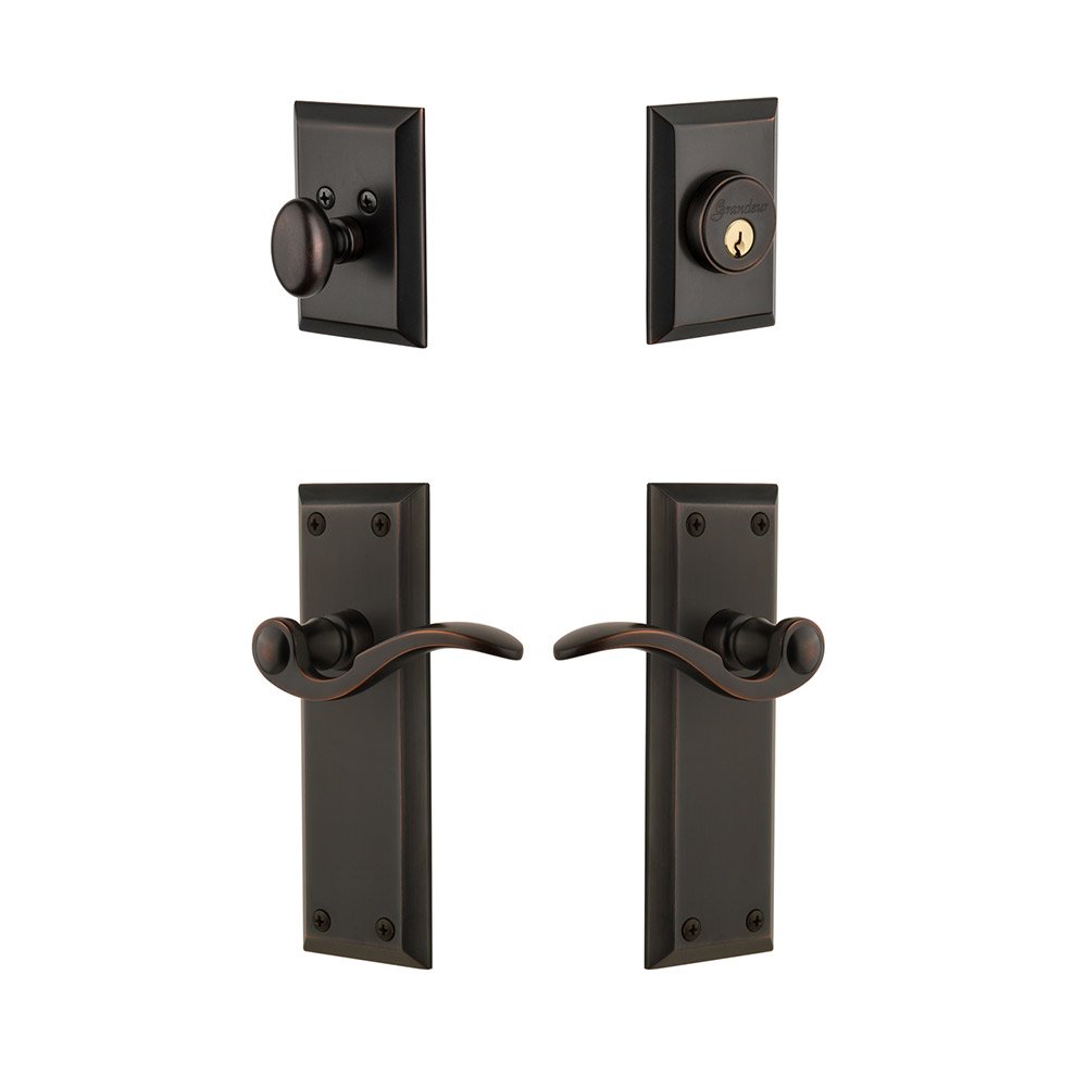 Grandeur Fifth Avenue Plate With Bellagio Lever & Matching Deadbolt In Timeless Bronze