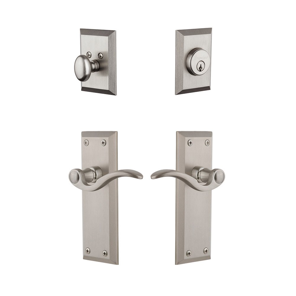 Grandeur Fifth Avenue Plate With Bellagio Lever & Matching Deadbolt In Satin Nickel