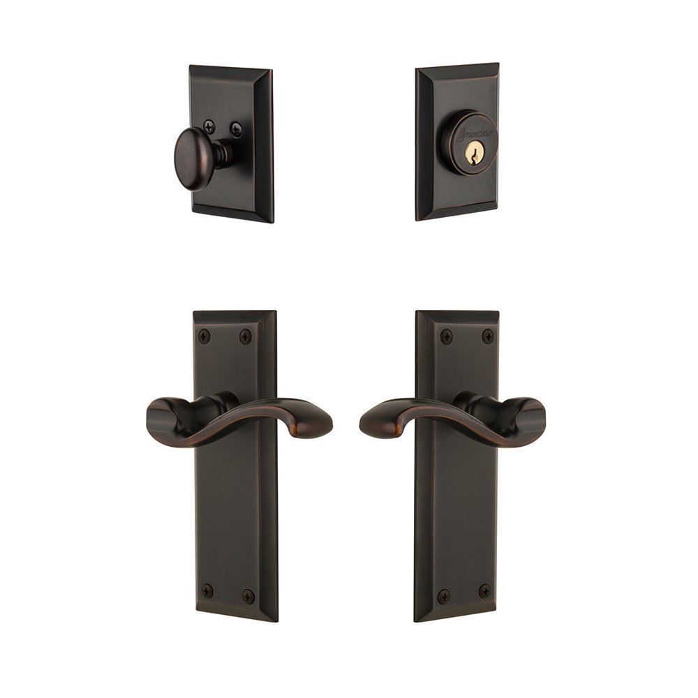 Grandeur Fifth Avenue Plate With Portfino Lever & Matching Deadbolt In Timeless Bronze