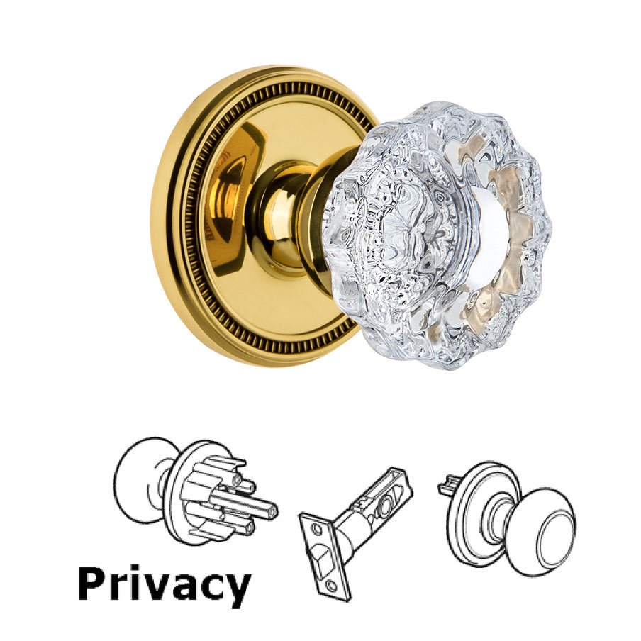 Grandeur Soleil Rosette Privacy with Versailles Crystal Knob in Polished Brass