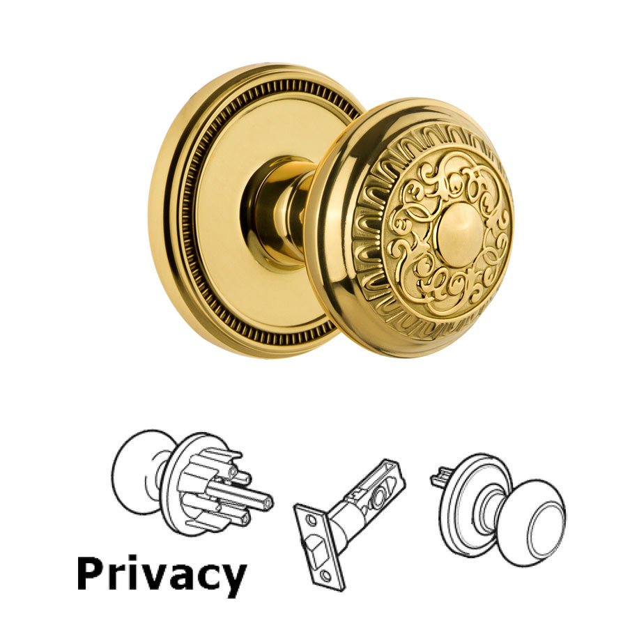 Grandeur Soleil Rosette Privacy with Windsor Knob in Polished Brass