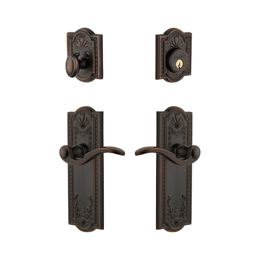 Grandeur Parthenon Plate With Bellagio Lever & Matching Deadbolt In Timeless Bronze