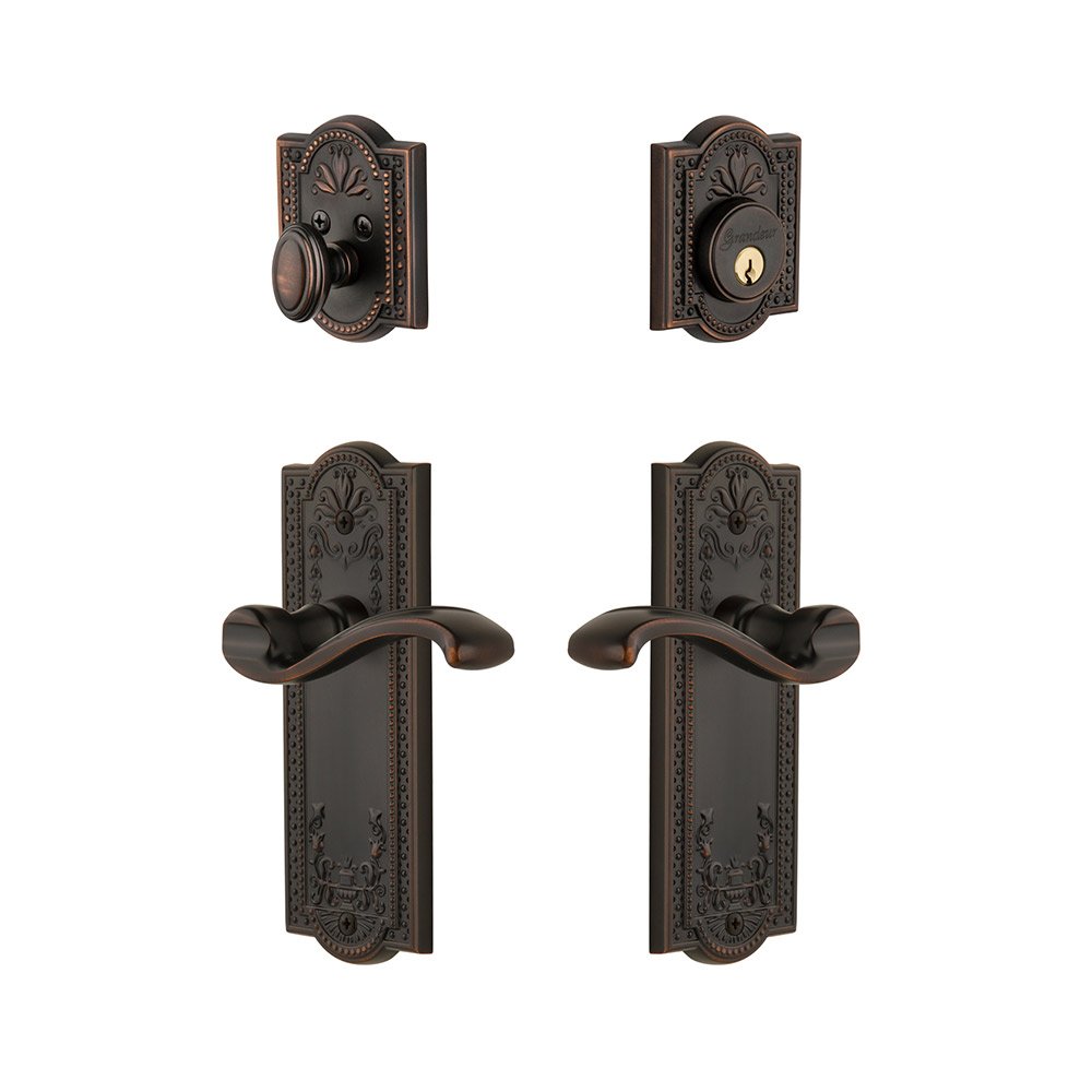 Grandeur Parthenon Plate With Portfino Lever & Matching Deadbolt In Timeless Bronze