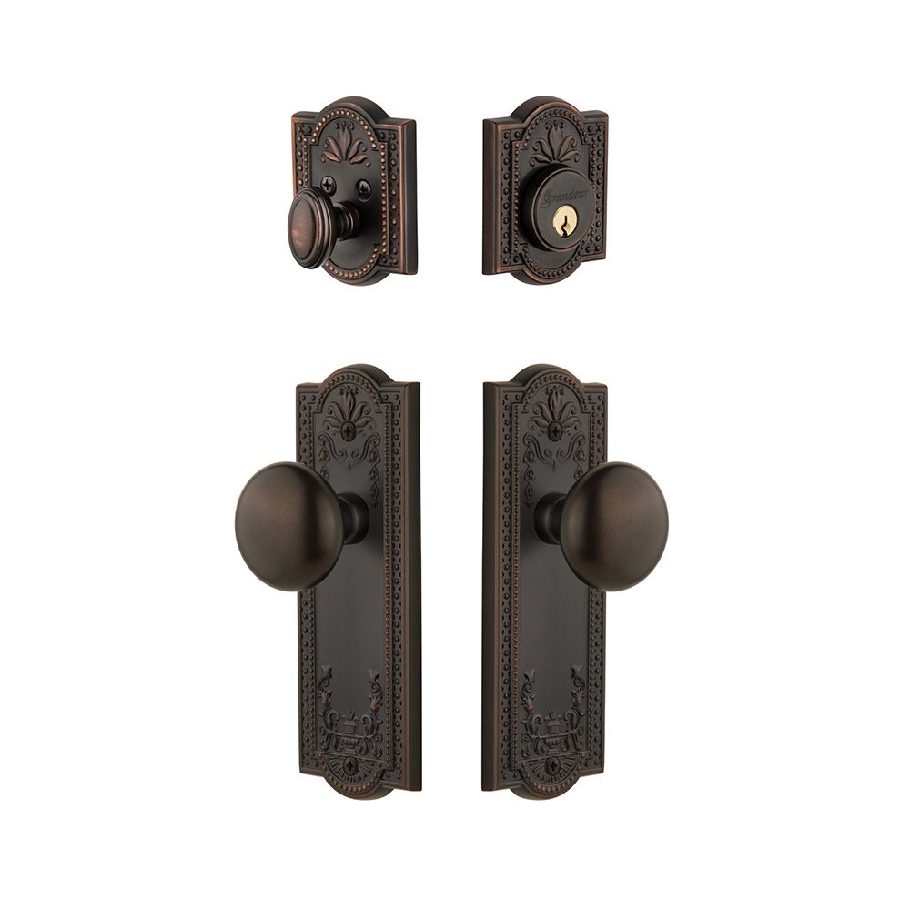 Grandeur Parthenon Plate With Fifth Avenue Knob & Matching Deadbolt In Timeless Bronze