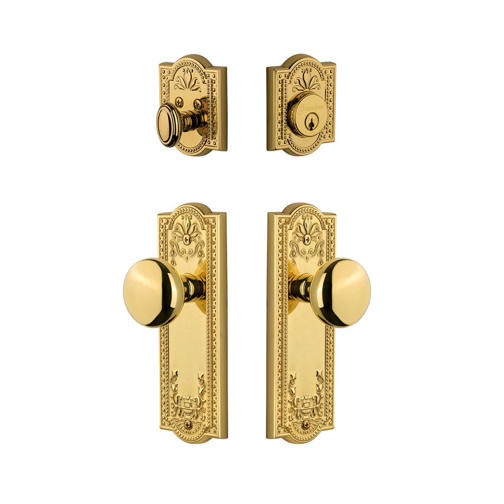 Grandeur Parthenon Plate With Fifth Avenue Knob & Matching Deadbolt In Lifetime Brass
